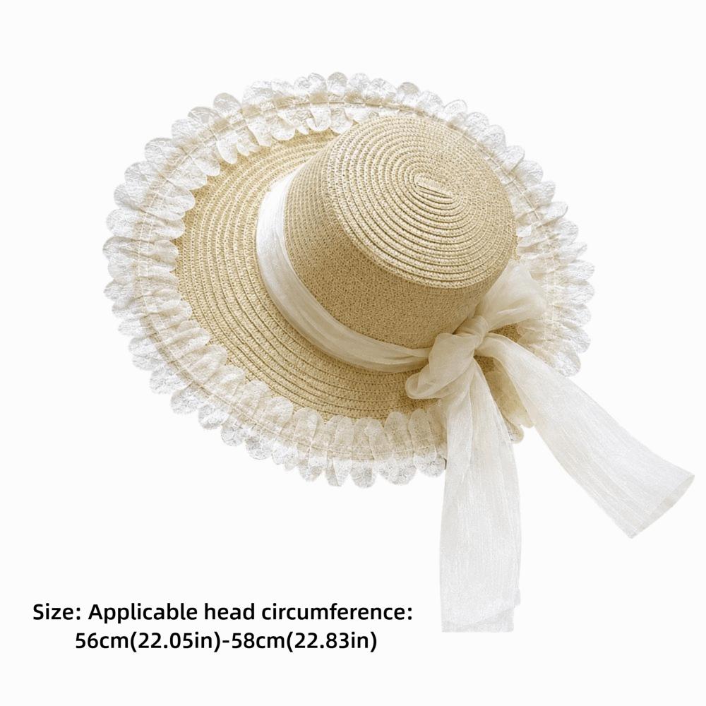 Flower Straw Hat Big Bowknot Wide Brim Hat Lolita Sun Protection Hat Seaside Vacation