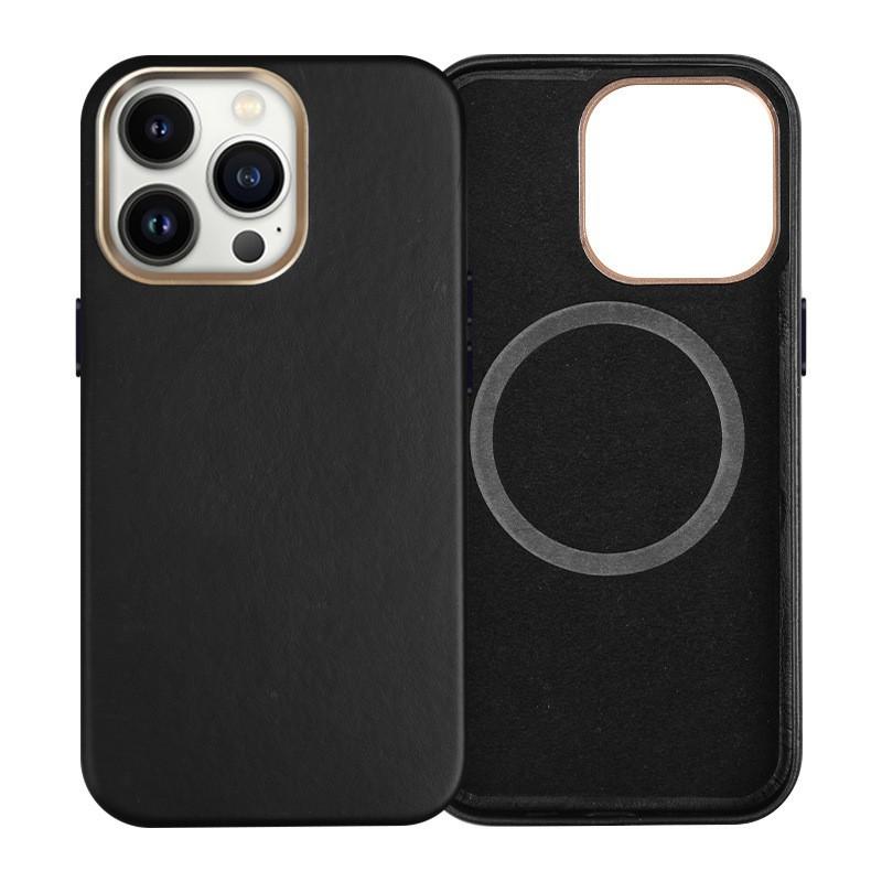 Handcrafted Genuine Leather Phone Case With Magnetic Snap IPhone 13 14 Series Shockproof Slim Cover