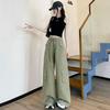 Рабочие джинсы с широкими штанинами и большим карманом для женщин на весну и лето, популярные одинарные, американские с высокой талией, стройнящие, свободные прямые брюки