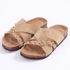 Fashion Smile New Women's Slides Soft Cork Footbed Sandals Comfortable Walking Slip-on Flat Sandals Arch Support Braided Straps Slippers