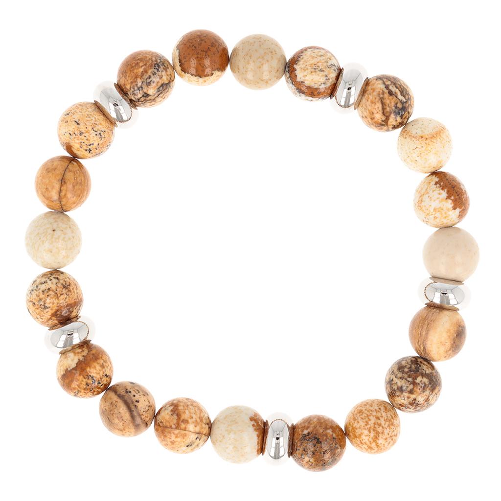 Les Trésors De Lily [R3103] - Silver Brown 'Mineralia' Steel Bracelet (jasper) - 8 Mm