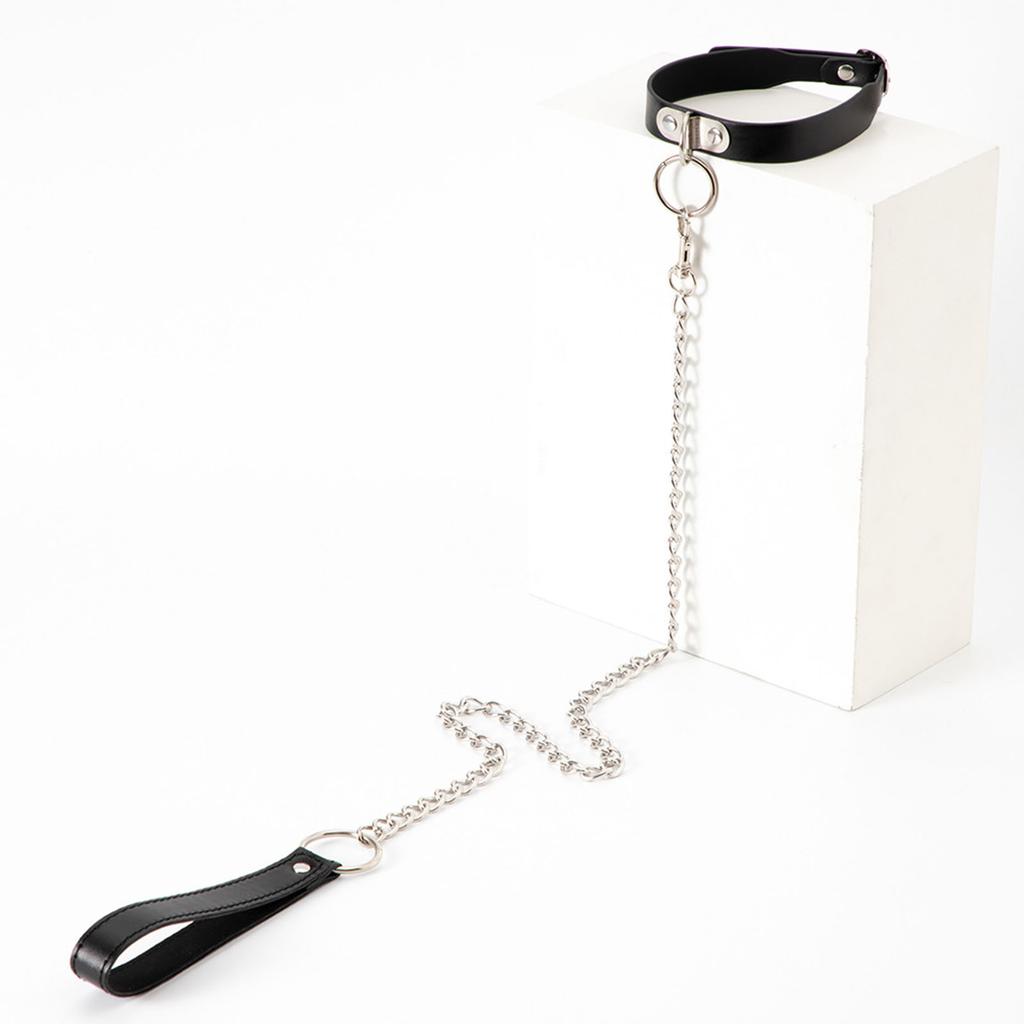 Регулируемая цепочка-ошейник из ПУ кожи с колокольчиком/О-кольцом и поводком для взрослых, шейный ремешок, захватывающие аксессуары для ролевых игр