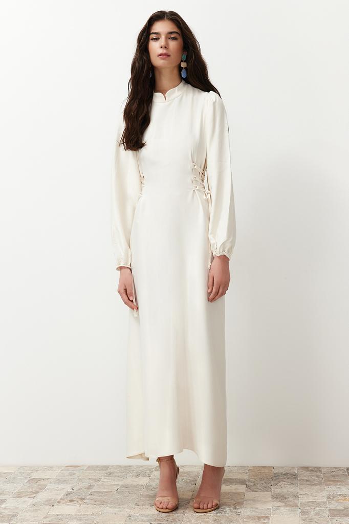 Women's Fashion New Hijab Evening Dress Green Fitted Satin Plain Weaving