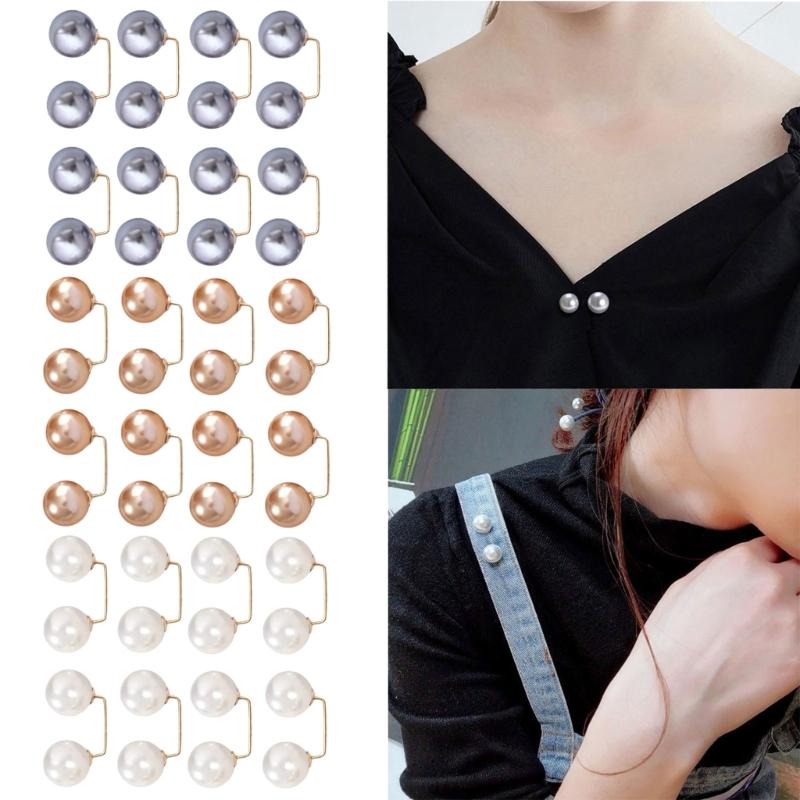 8Pcs Artificial Pearls Waist Button Tighteners Trousers Waistband Adjusters Clip for Dress Cardigan Shawl Safety Pin