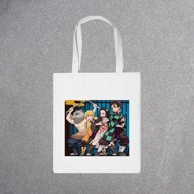 Demon Slayer, модная холщовая сумка из японского аниме, Harajuku, готический топ, женские сумки большой вместимости, винтажная сумка, белая сумка на плечо