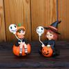 2 шт. Хэллоуин Тыква Ведьма Сестра Фигурки с Шарами, Смола Ручная Тыква Ведьма Девочка Статуэтка для Дома Обеденный Стол, Декор Книжной Полки