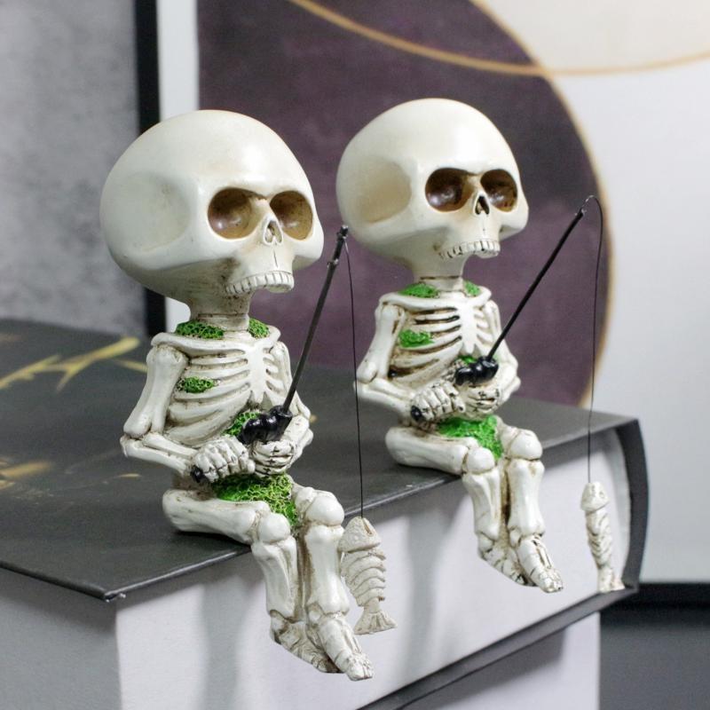 Halloween Fishing Skeleton Sitting Ghost Head Horror Atmosphere Ghost Festival Home Furnishings Indoor and Outdoor