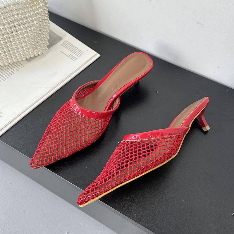 Модные женские туфли-мюли с острым носком, из сетки, на каблуке, шлепанцы, женские шлепанцы на низком каблуке, женские шлепанцы, сандалии, туфли-лодочки, большой размер 43