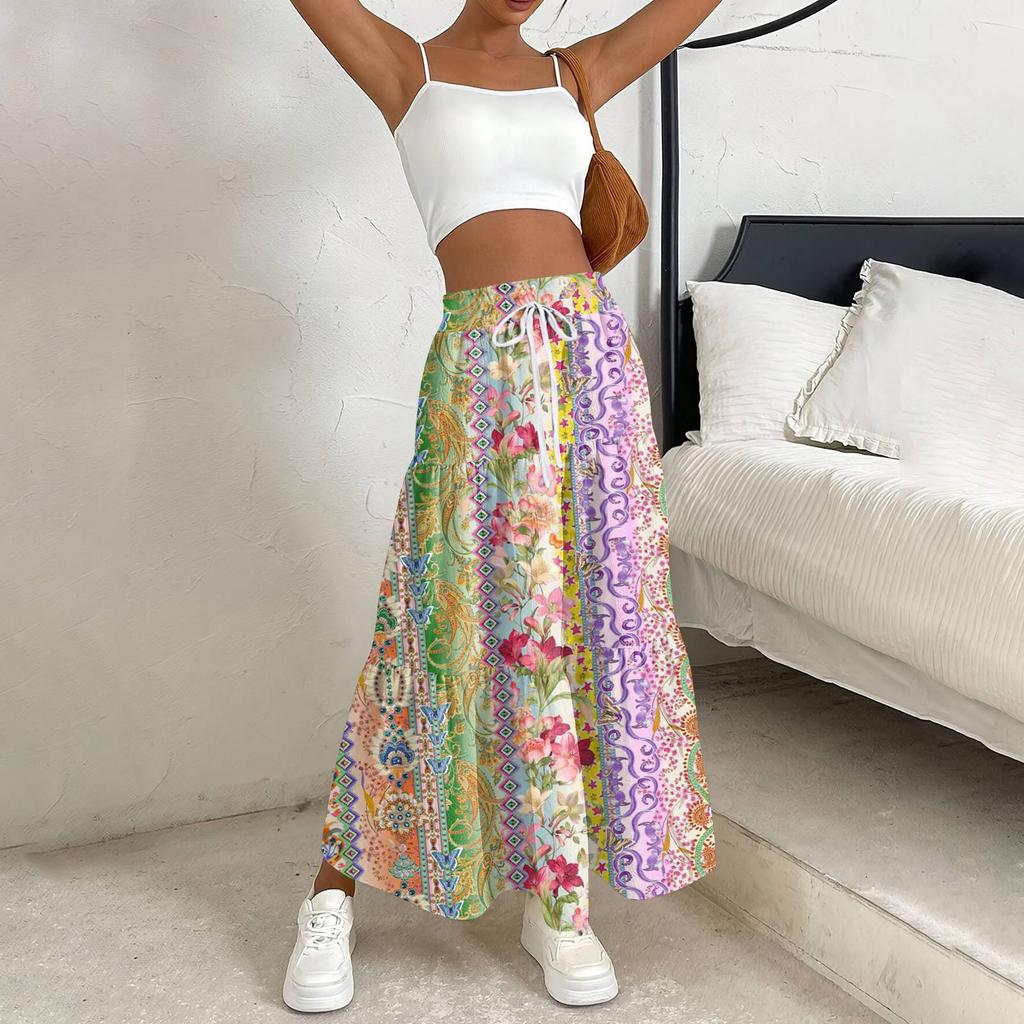 Женская весенняя повседневная длинная юбка с оборками, однотонная юбка, ретро-юбка в складку