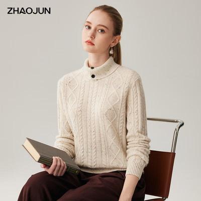Женский джемпер Zhaojun 100% кашемир, косы, с воротником