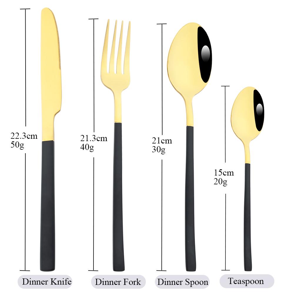 Jankng 16 шт. черные столовые приборы с золотой строчкой, набор посуды из нержавеющей стали, кухонный домашний набор столовых приборов в западном стиле, нож, вилка, ложки, набор посуды