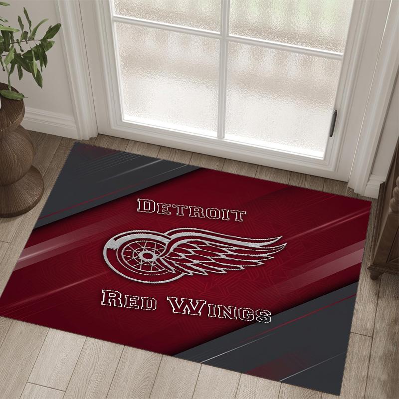 Detroit Red Wings Design Crystal Velvet Carpet Cozy Non?Slip Printed Rug For Bedroom Living Room Entrance