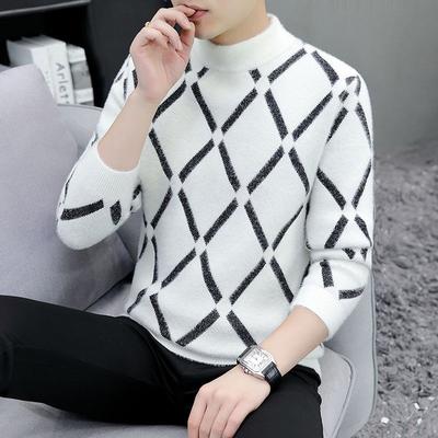Осень Зима Новый Мужской Свитер Водолазка Пэчворк Контрастный Цвет Молодежный Тренд Мода Теплые Пуловеры Длинный Рукав Вязаные Топы