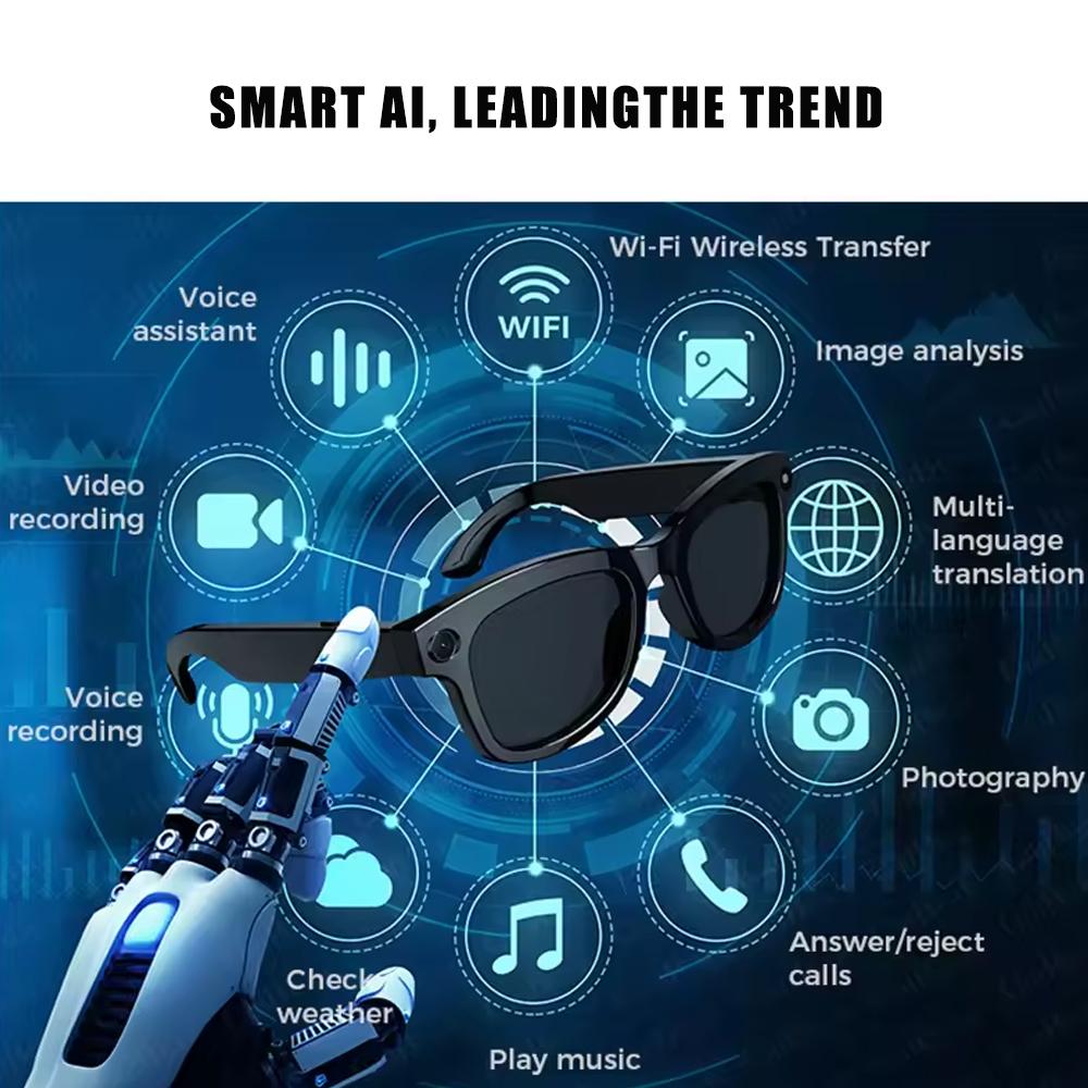 2026 Smart Glasses with AI Translator 8MP Camera 4K HD Take Videos and Photo Sunglasses BT Call for Men Women Fashion Glasses Wireless Music Playback