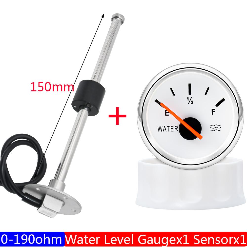 Boat Car 52MM Water Level Gauges 0-190ohm Red Light Marine Water Tank Level Indicator Meter Water Level Sensor 100-550MM Custom