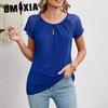 Spring Summer Solid Color Crewneck Lace Stitching Short Sleeve T-shirt Top Women