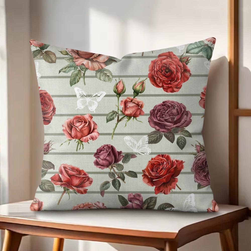 Classic Roses Flowers Cushion Cover Natural Linen Organic Fabric DoubleSided Printing Couch Pillow Covers Home Decor