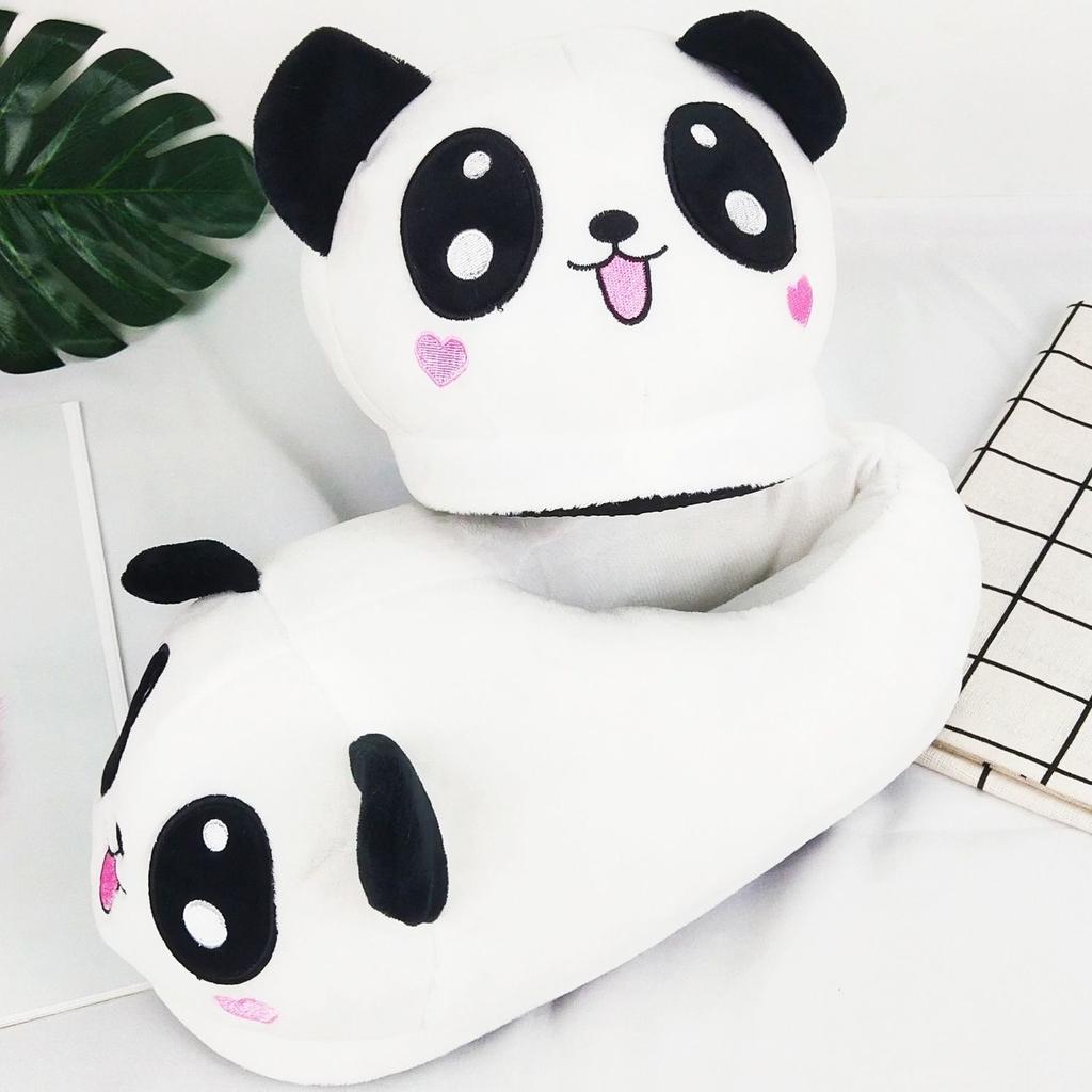 White Cartoon Panda Slippers Novelty Slippers Nonslip Funny One Size Plush Winter Indoor Warm for Bedroom Shoes Home Slippers