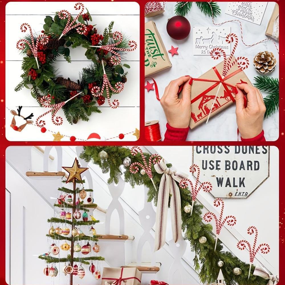 5 Pcs Festive Candy Cane Branches, Red, White Green Wool Curly Lollipop Decor for Christmas Tree Vase Filler Holiday Party Home Decoration