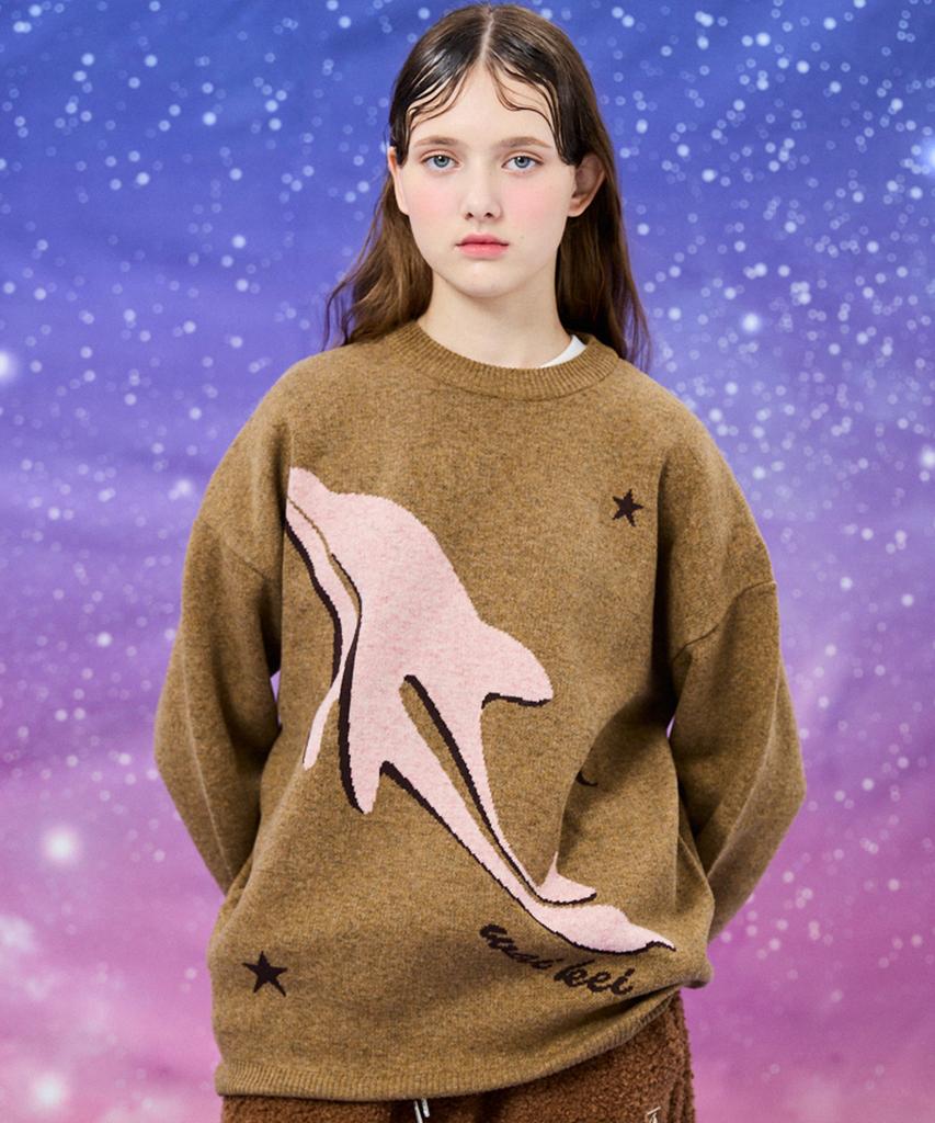WAIKEI Dolphin Universe Crewneck Knit Brown