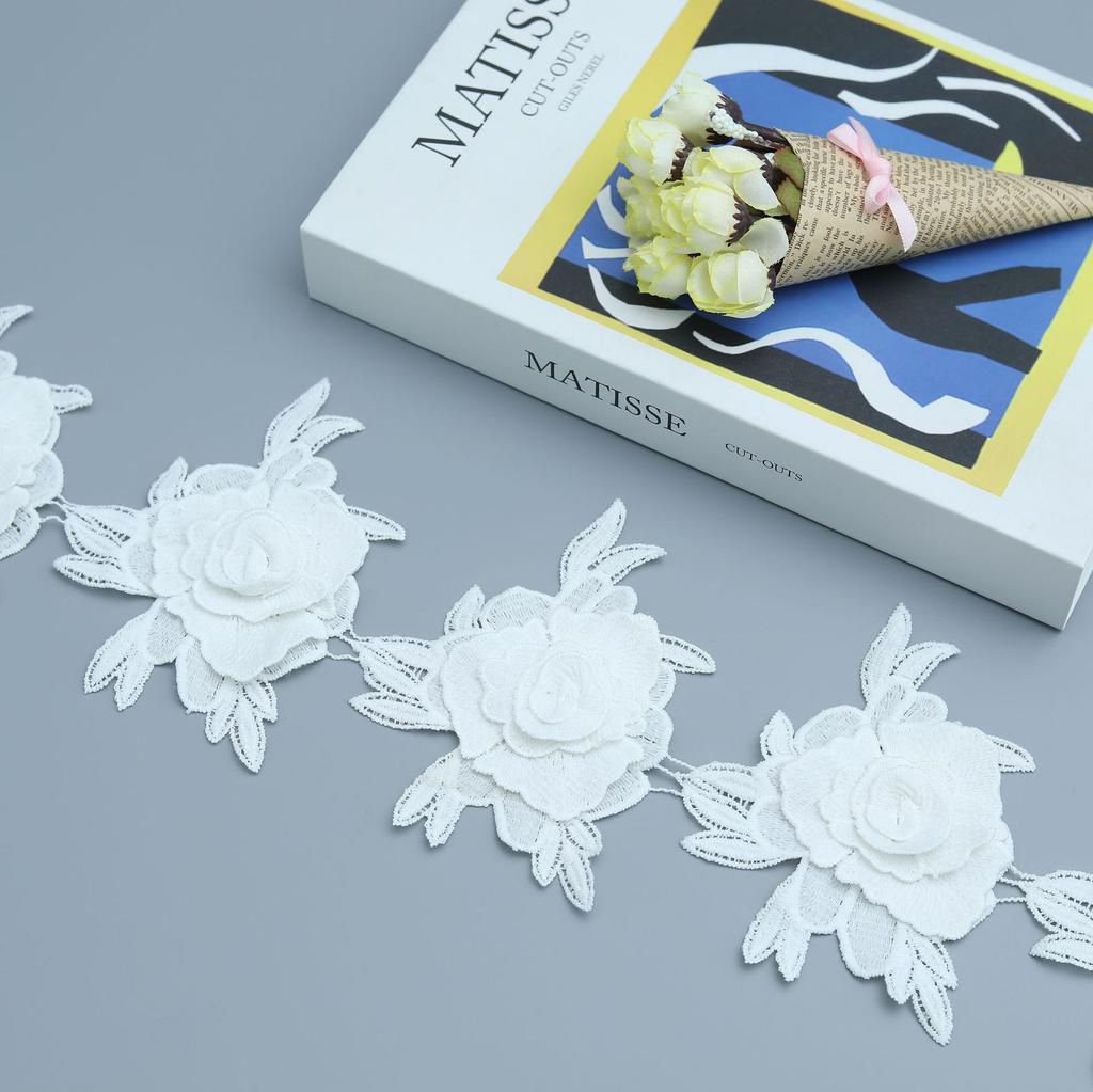 Three-Dimensional Handmade Three-Dimensional Flower Double-Layer Embroidery Barcode Milk Silk Lace Clothing Accessories Home Accessories