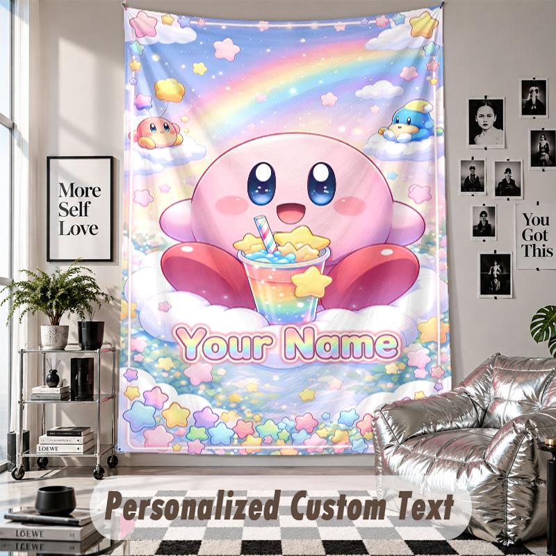 Wall Hanging Tapestry With Custom Name & Text, Kirby Decorative Tapestry For Bedroom
