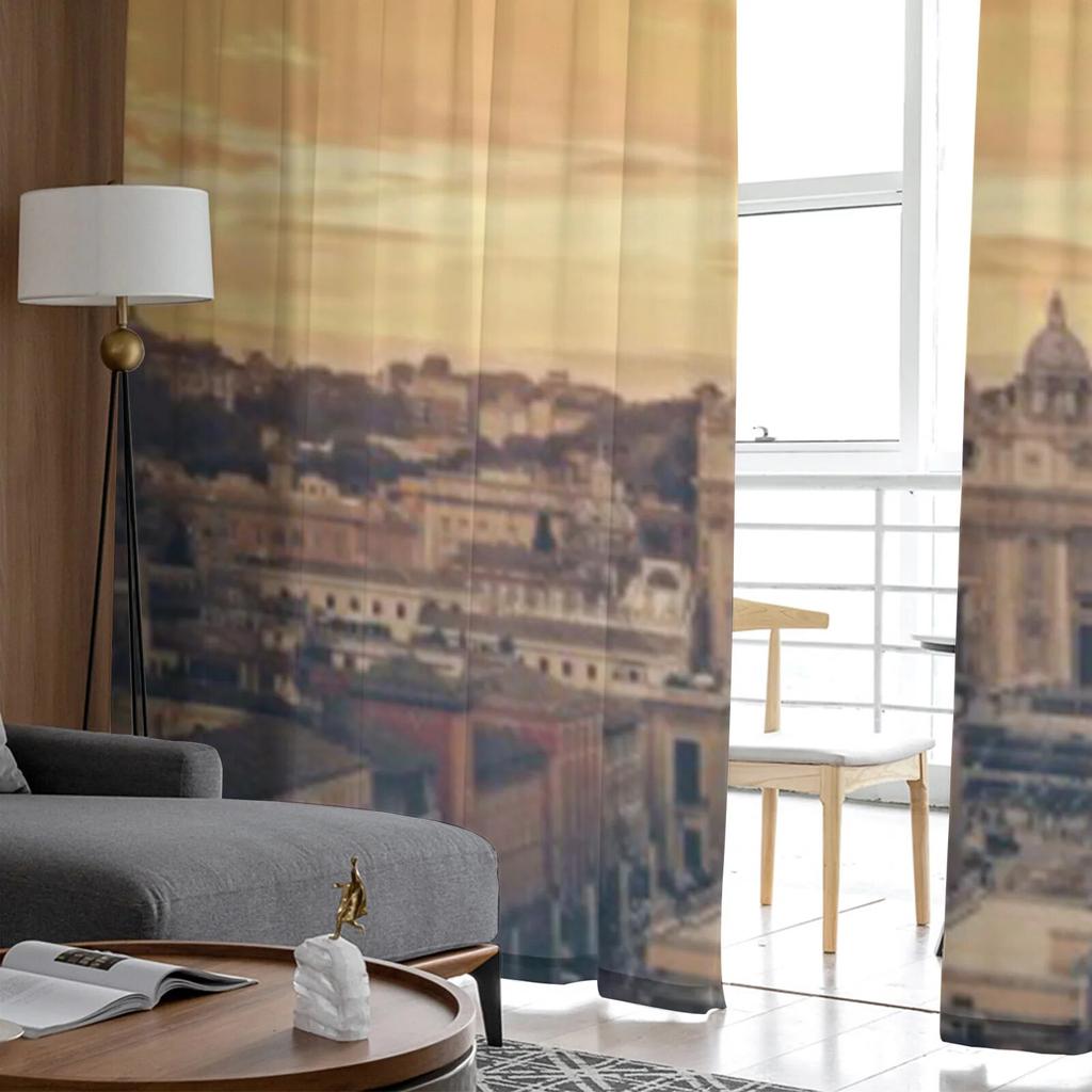 Vintage View Sheer Curtains for Living Room Transparent Tulle Window Treatments Bedroom Kitchen Home Decor Veil Drapes