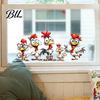Waterproof PVC Window Clings Cartoon Rooster Static Glass Sticker, Funny Roosters Clings, Removable Decorative Farmhouse Film Decal, Sunproof Stickers