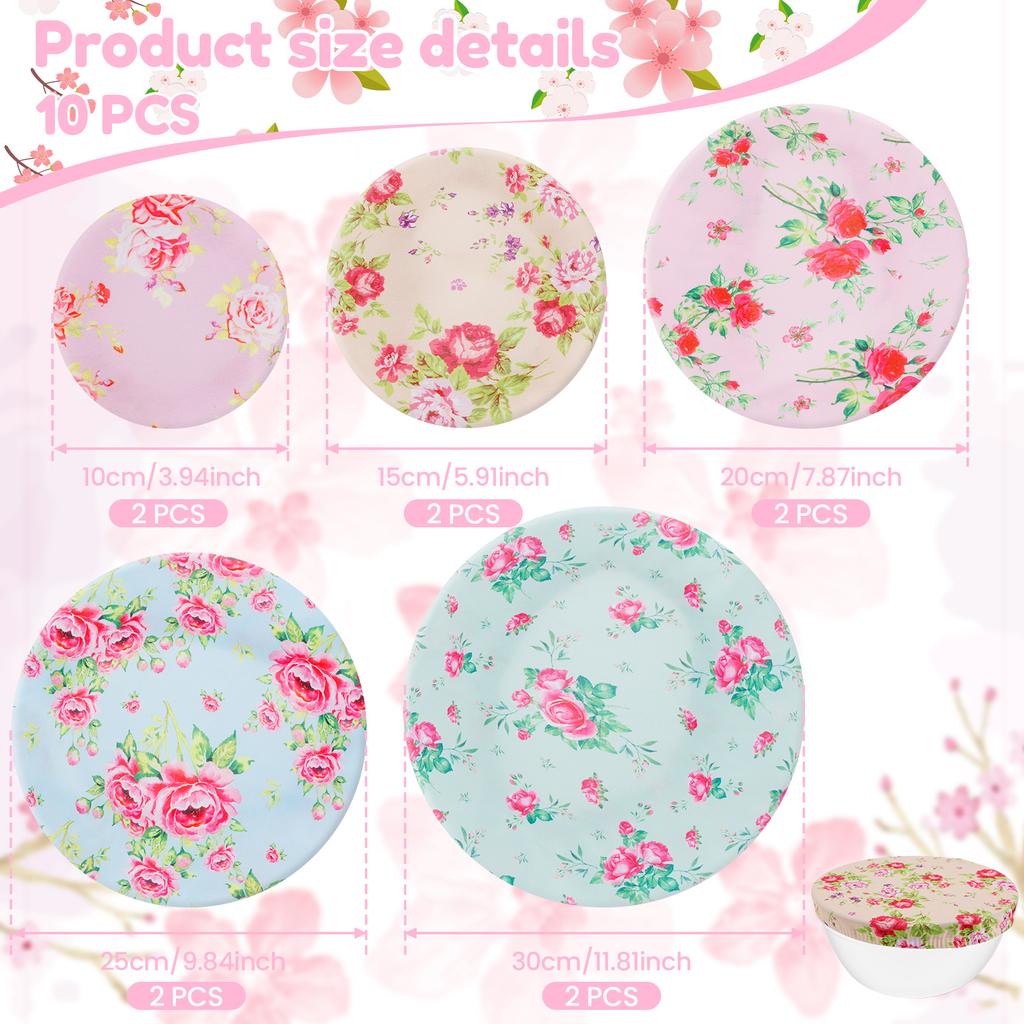 10 шт. эластичных тканевых крышек для мисок, многоразовые тканевые крышки, эластичные портативные пылезащитные чехлы для мисок для вечеринок, пикников и дома.