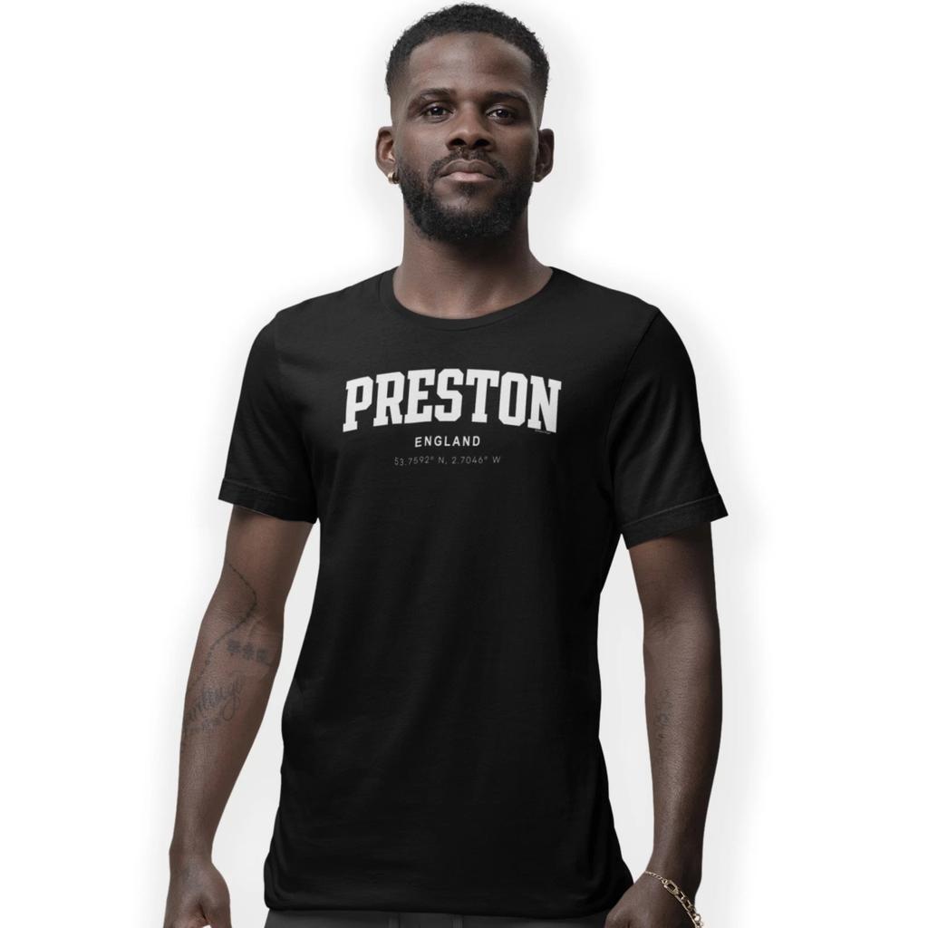 Футболка с принтом в стиле Preston Varsity и координатами, ручная печать, размеры S - 5XL