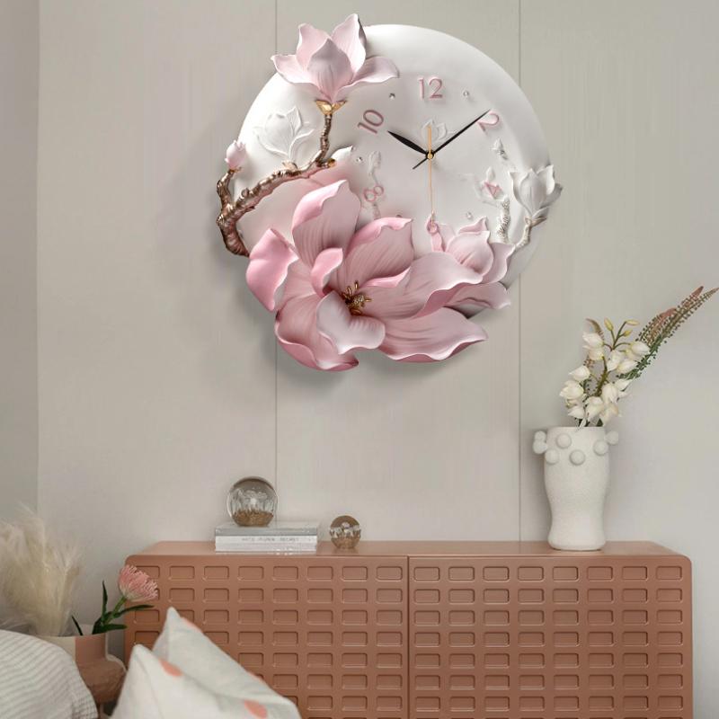 Тисненые европейские домашние настенные часы с пионом, украшение для гостиной, бесшумные часы, настенная роспись, украшение стены, искусство