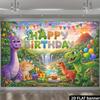 2D flat cartoon dinosaur birthday banner background fabric - Colorful dinosaur family gathering