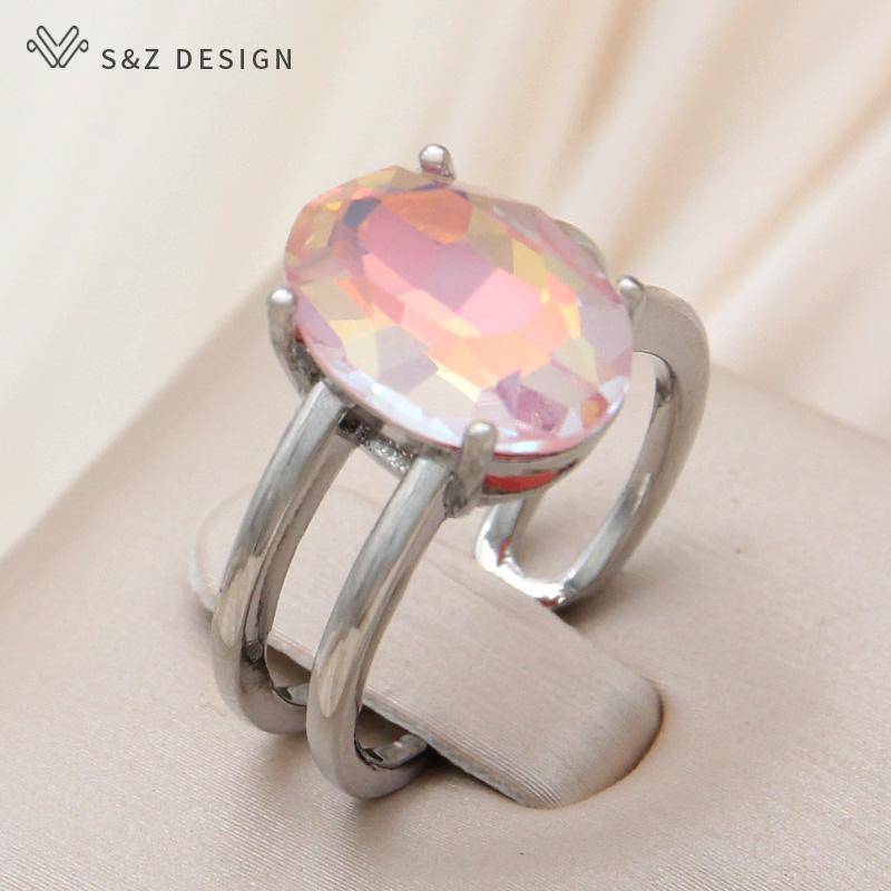 Модные регулируемые кольца в форме яйца с овальными кристаллами для женщин, свадебные элегантные ювелирные изделия цвета розового золота, прекрасный подарок