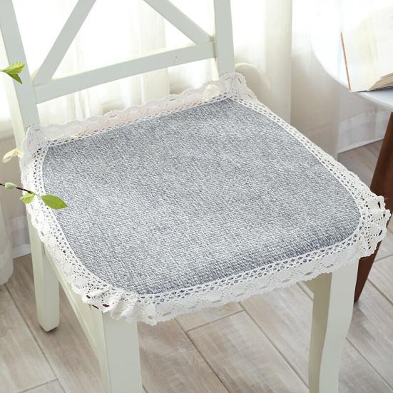 Decorative Seat Mat for Rattan Chairs Cotton Linen Chair Pad with Ties, Striped Plaid Comfortable Pads Patio Lace Trim, Breathable Dining Office Soft
