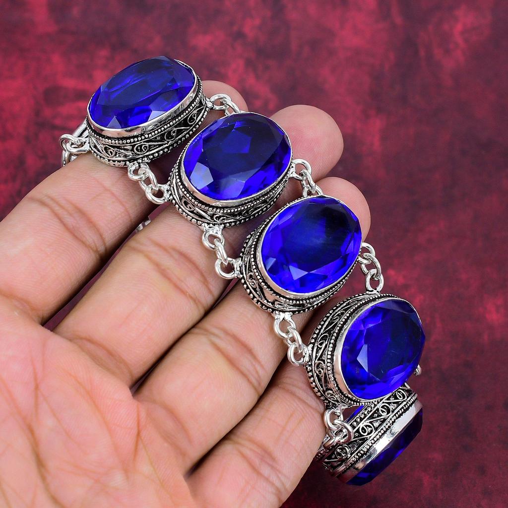 Ожерелье ручной работы с драгоценным камнем танзанит, браслет из цельного серебра 925 пробы, старинные ювелирные изделия, регулируемое ожерелье-цепочка и комплект ювелирных изделий из браслета