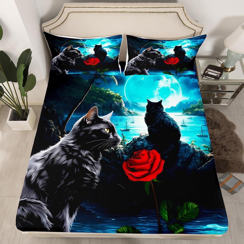 Матрас с рисунком льва, трехпредметный, цифровая печать, для пары, черный, золотой, корона, покрывало, постельное белье