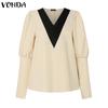 VONDA Женские осенние блузки с V-образным вырезом и длинным рукавом, украшенные запонками