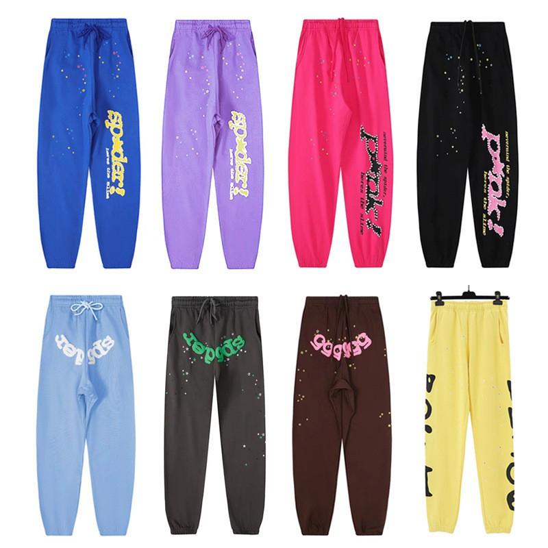 Heavyweight Fleece Lined Sweatpants Men Streetwear Spider Web Print Casual Pants