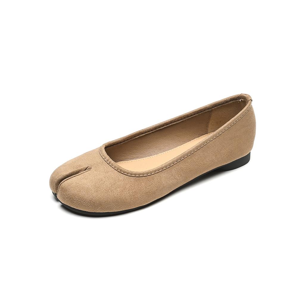 Weiwei Girl 7899-2 Неглубокие одинарные туфли Женские туфли на плоской подошве Французский темперамент Раздвоенный носок Туфли с одной педалью Ретро свиные рыси