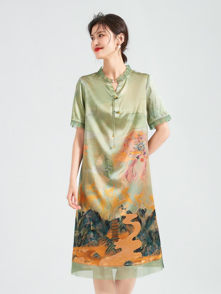 17 Mu Mi Sang Bo satin series mulberry silk tassel buckle new Chinese style high-end dress