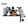 Hollow Silhouette Wall Accents Halloween Door Topper with Castle Ghost Pumpkin Spider and Bat Silhouette, 2D Flat Seasonal Home Furnishings