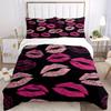 3pcs Lipstick Kiss Print Bedding Set, Breathable and Soft, Suitable for Bedroom Decor (1*Duvet Cover + 1/2*Pillowcases, No Core) yy250821128