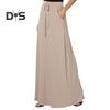 Женская макси-юбка с регулируемой завязкой, высокой талией, однотонная длинная юбка с карманами, повседневная рабочая юбка