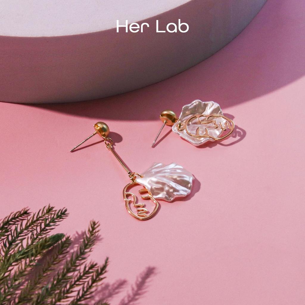 Her Lab | Двойные овальные серьги из желтого золота 14 карат, женская подвеска-серьга с позолотой премиум-класса, асимметричная корейская подвеска