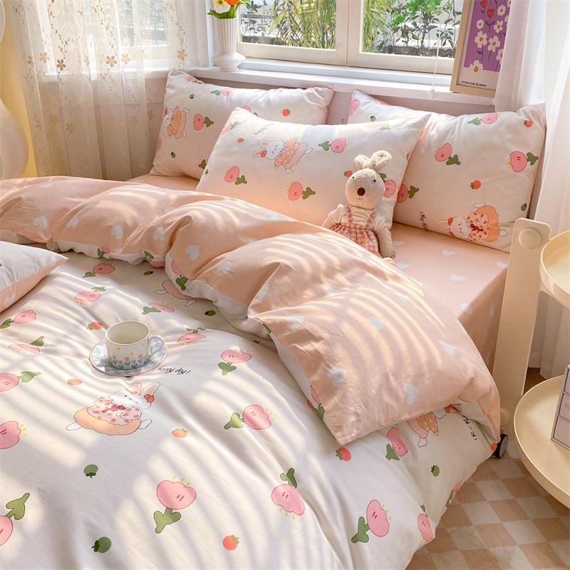 Комплект из четырех предметов из хлопка, небольшой пододеяльник из свежего хлопка с весенне-осенним принтом, комплект постельного белья из трех предметов