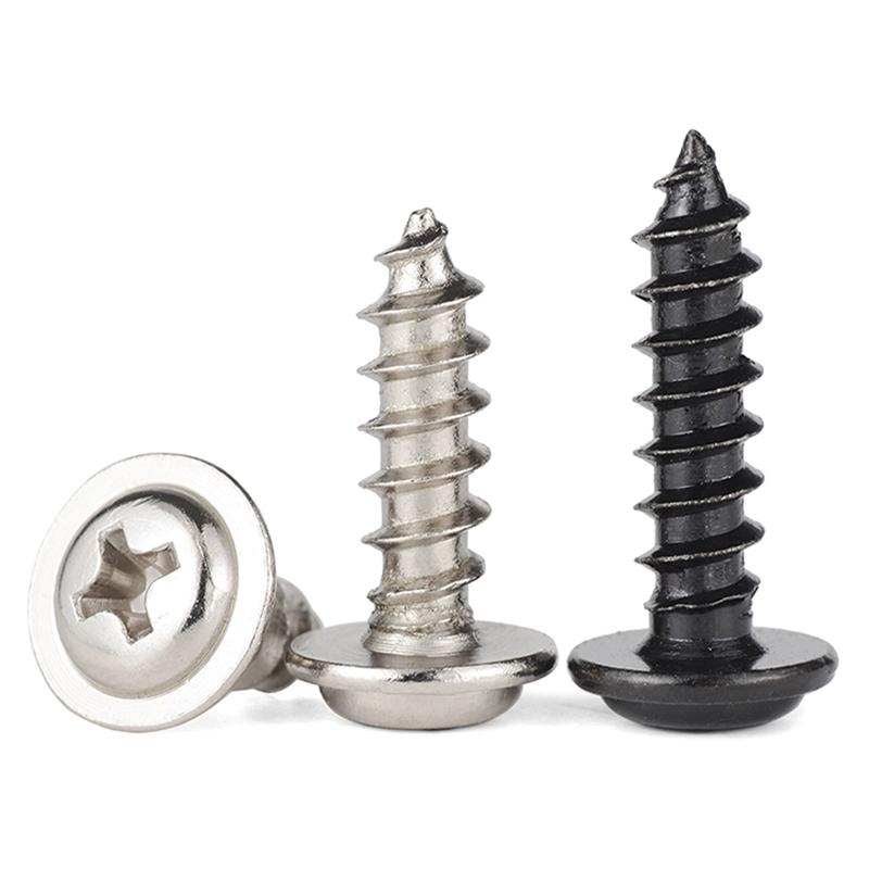 Nickel Plated Black Carbon Steel Cross Round Head Self Tapping Screw With Pad M1.2 M1.4 M1.7 M2 M2.3 M2.6 M3 M4 Wood Screws