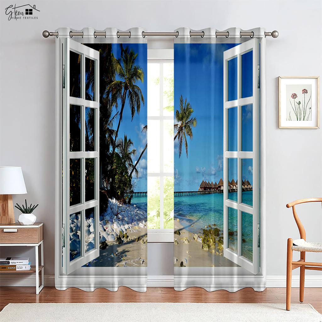 3D-печатные шторы для морского неба, шторы в средиземноморском стиле, подходящие для спальни, гостиной, гостевой комнаты, декоративные шторы
