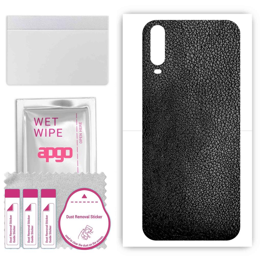 apgo Protective Skin Sticker for the Back Compatible with Wiko View4 Lite, Wrap Film, Foil, Vinyl - Pattern Black Leather