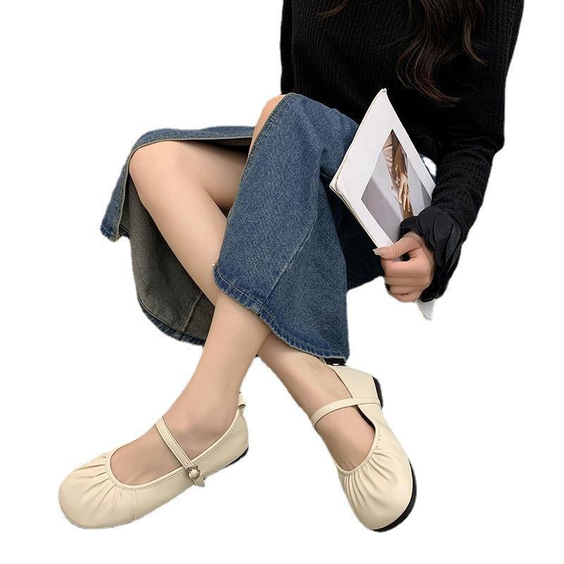 Мягкая подошва с неглубоким горлом и юбкой, одинарные туфли женские 2025 года, весна-осень, новые французские туфли Мэри Джейн, маленькие кожаные туфли, плоские туфли