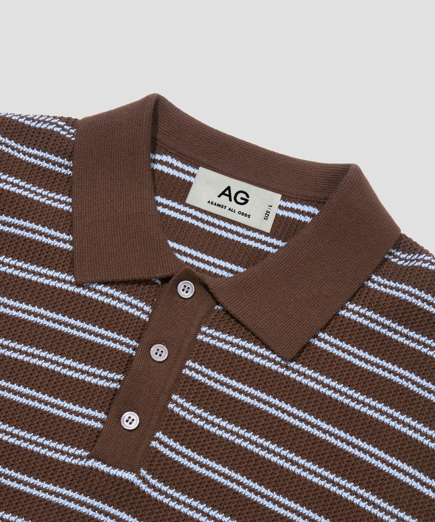 AGOD Collar Button Stripe Half Knit [Brown]